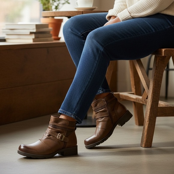 Earth Origins Shoes - Earth Origins Randi Roland Leather Ankle Brown Moto Boots size 9 W
